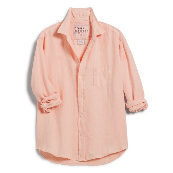 FRANK & EILEEN Eileen Relaxed Button-Up Shirt Peach Linen Size Small Casual Chic - Picture 2 of 16